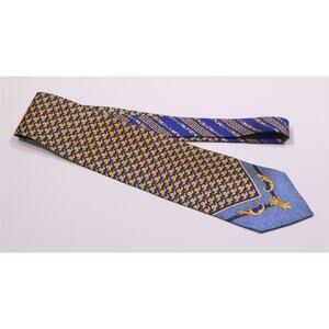 Gianni Versace Vintage 90's Blue/Gold Baroque Medusa Head Silk Necktie Tie